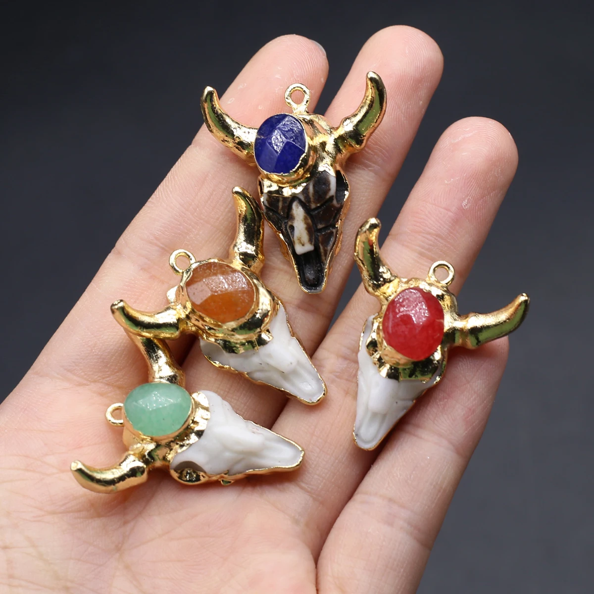 

Natural Stone Ox Head Pendants Gold Plated Energy Gemstone Acrylic for Jewelry Making Diy Necklace Accessories