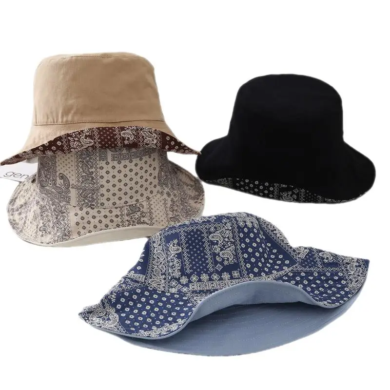

bandana Bucket Hat Retro Paisley Double-Sided Wear Cowboy Hat Men's and Women's Dark Trendy All-Matching Sun-Proof Trendy Hat