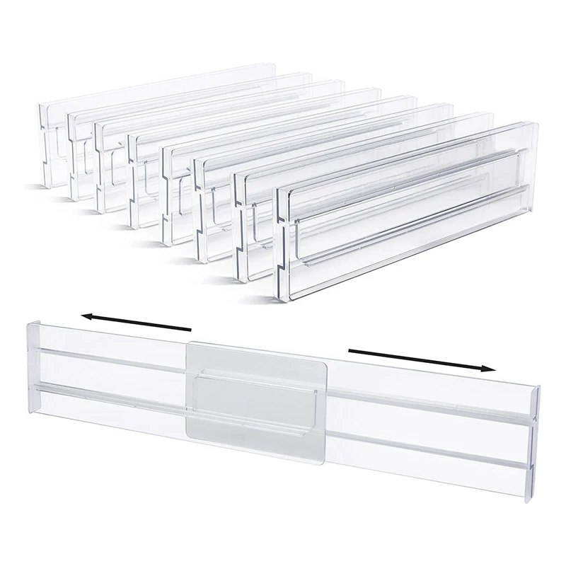 

Drawer Dividers 8 Pack, Adjustable 3.2 Inch High Expandable From 11-20.6 Inch Kitchen Drawer Organizer, Clear Plastic