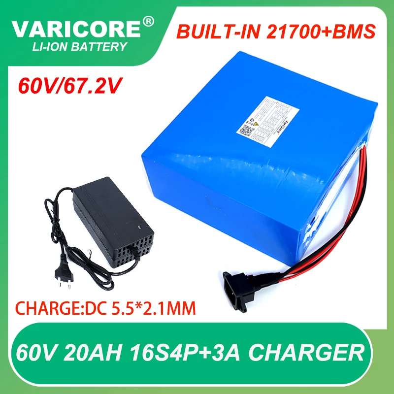 

Genuine 60V 20ah 21700 16s4p Lithium Battery pack E-Bicycle Electric scooter 1000W 2000W BMS ebike batteries+67.2v 3A Charger