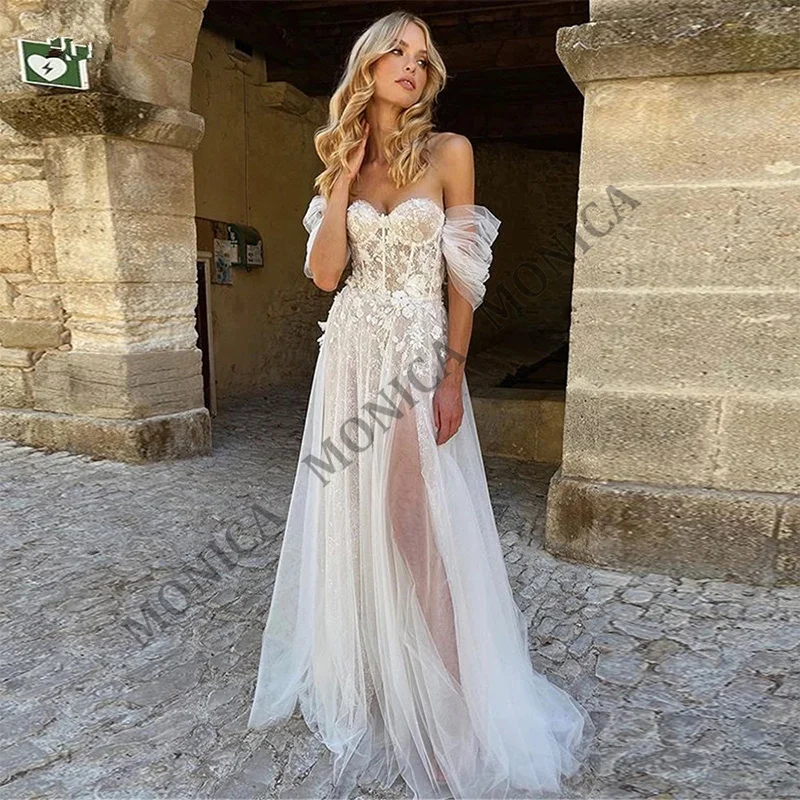 

MONICA Sexy Wedding Dress Strapless Applique Beach Party Tulle Temperament Bridal Custom Dress Prom for 2022 New Fashion