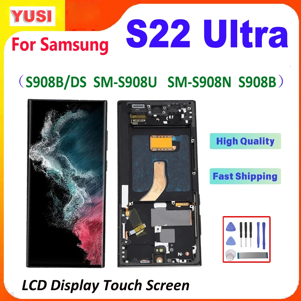 Фото Проверенный ЖК-дисплей для Samsung Galaxy S22 Ultra, сенсорный экран в сборе с рамкой S908B/DS S908N S908U SM-S908U SM-S908N №2