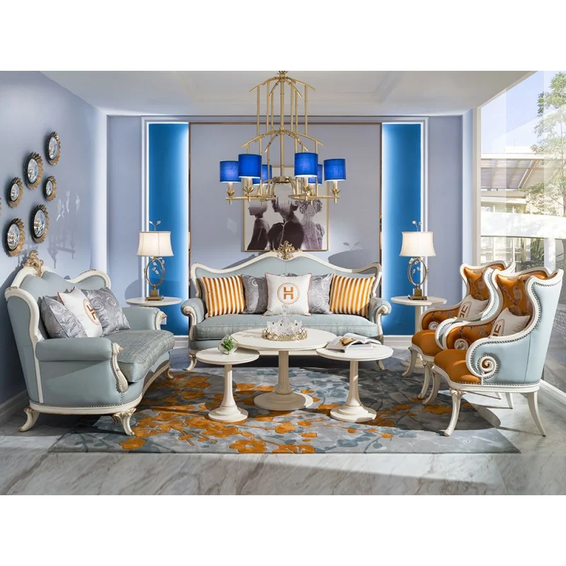 

Простой диван в французском стиле из массива дерева и кожи, трехместный диван в европейском стиле, импортное седло из матовой золотой фольг...