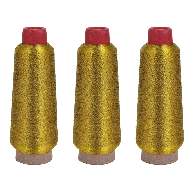 

3X Computer Cross-Stitch Embroidery Threads 3000M Sewing Thread Line Textile Metallic Yarn Woven Embroidery Line Golden