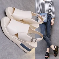 summer wedge shoes for women sandals solid color open toe high heels casual ladies buckle strap fashion female sandalias mujer