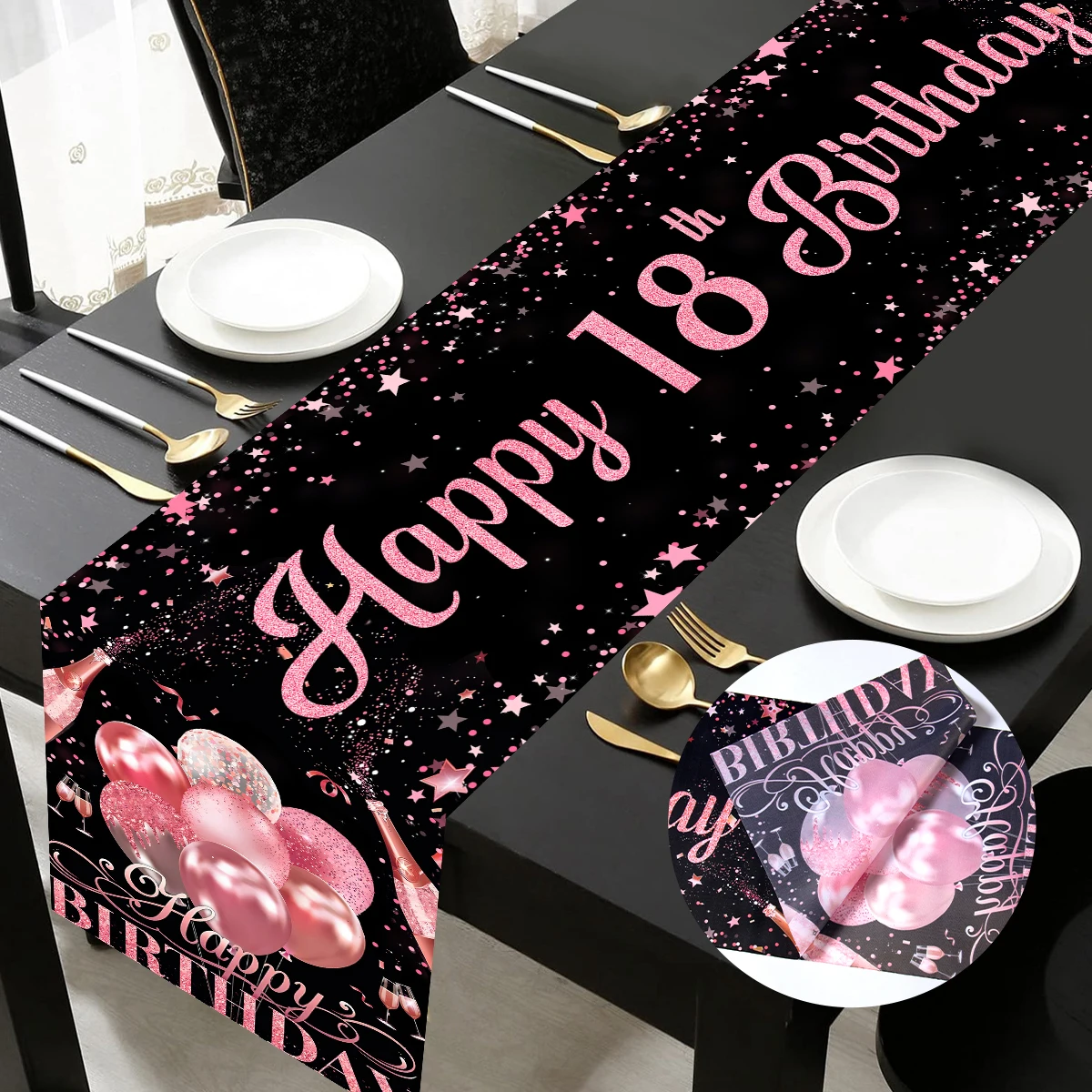 Настольная дорожка золотистая/черная украшение на день рождения 18/30/40/50 лет