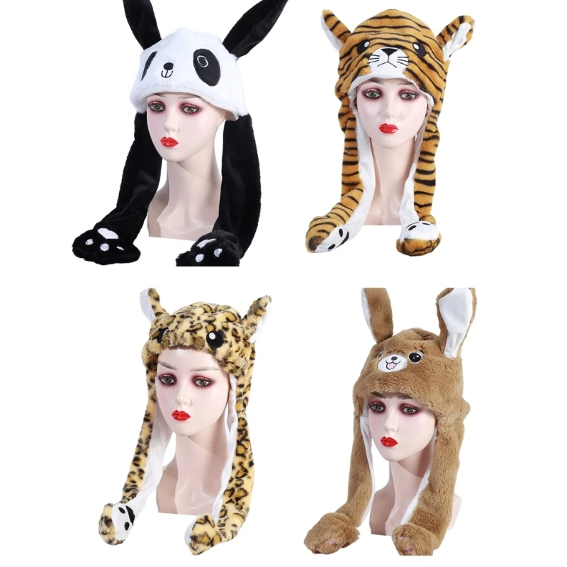 

Funny Moving Ear Soft Hats Cosplay Animals Photoshooting Novelty Headwear Women Men Party Gift Birthday Halloween Hat G5AE