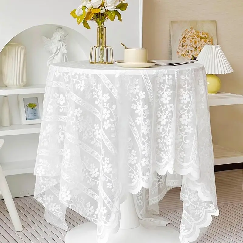 

French style white lace tablecloth round table tea table book tablecloth girl pastoral style fabric romantic tablecloth