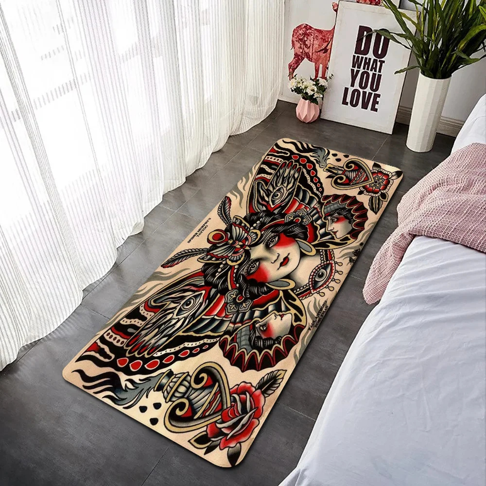 Замшевый Напольный Коврик С Татуировкой Старой Школы Противоскользящий Для
