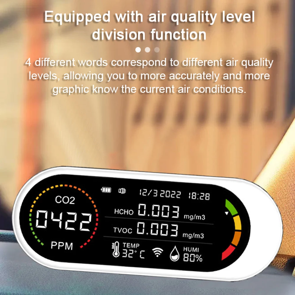 

CO2 Detector Air Quality Detector Carbon Dioxide Monitor Meter Tester Sensor Temperature Humidity Semiconductor Portable