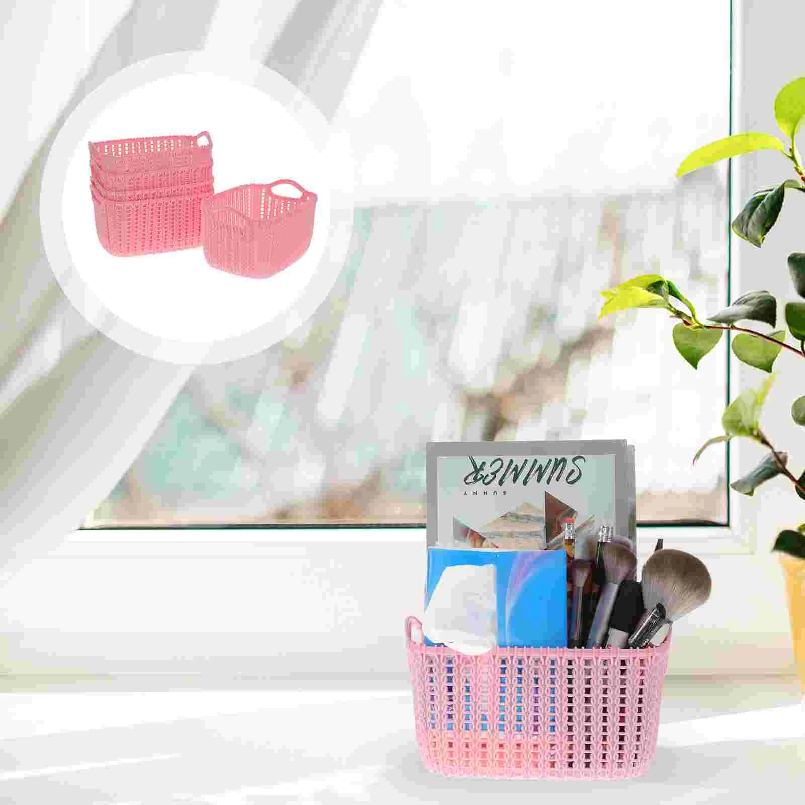 

5 PCS Makeup Storage Organizer Storage Baskets Lids Plastic Tray Basket Rectangular Storage Basket Laundry