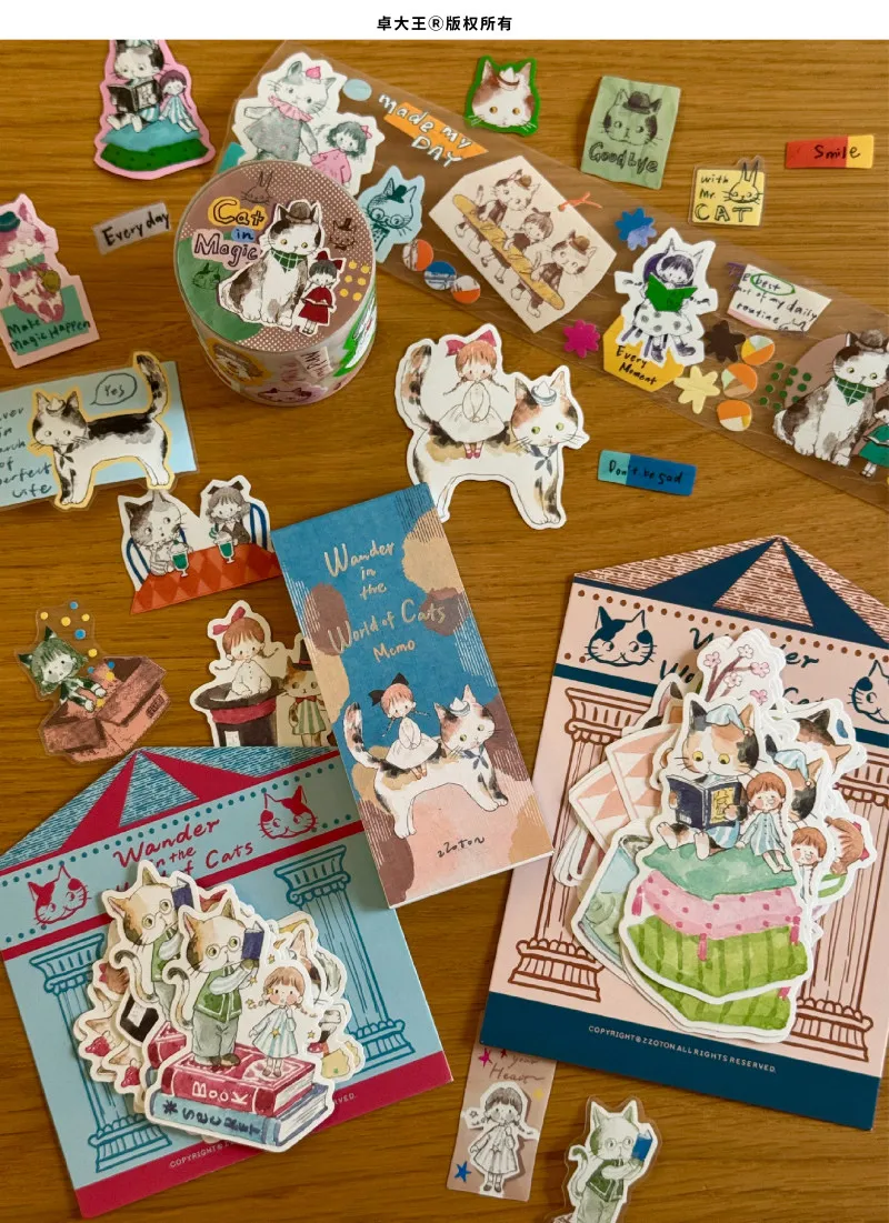 Декоративная лента Zzoton Studio Vintage Wander In The World Of Cats Washi PET для планировщиков, изготовления открыток, скрапбукинга и DIY-проектов (art.: 3920da489fde6) - 3920da489fde6
