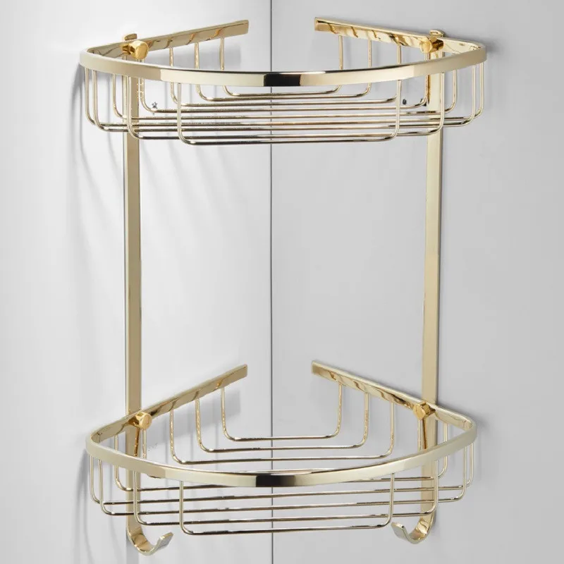 Однотонная латунная угловая полка для ванной комнаты с крючками стойка шампуня и