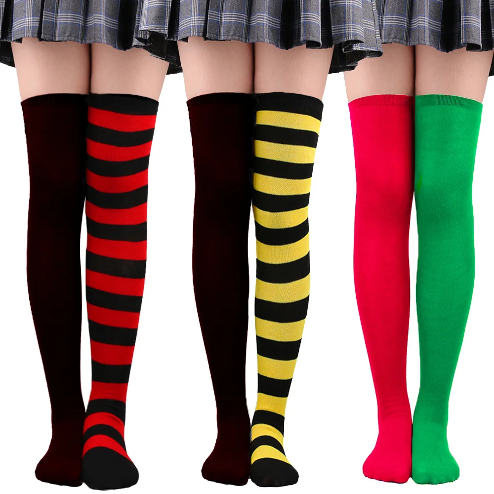 3 pairs of new Christmas Halloween socks over knee female socks European and American asymmetric stripe stockings