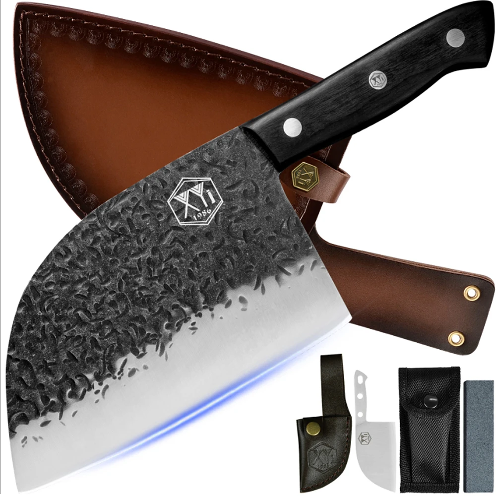 

Нож мясника ручной работы из нержавеющей стали, 7-дюймовый резец с широким лезвием и шлифовальным узором, измельчитель с черной деревянной ручкой в подарочной упаковке