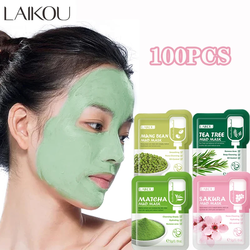 

100PCS/Lot LAIKOU Clay Mud Mask Cleaning Matcha Japan Sakura Tea Tree Oil Control Anti-ance Shrink Pores Moisturize Face Mask