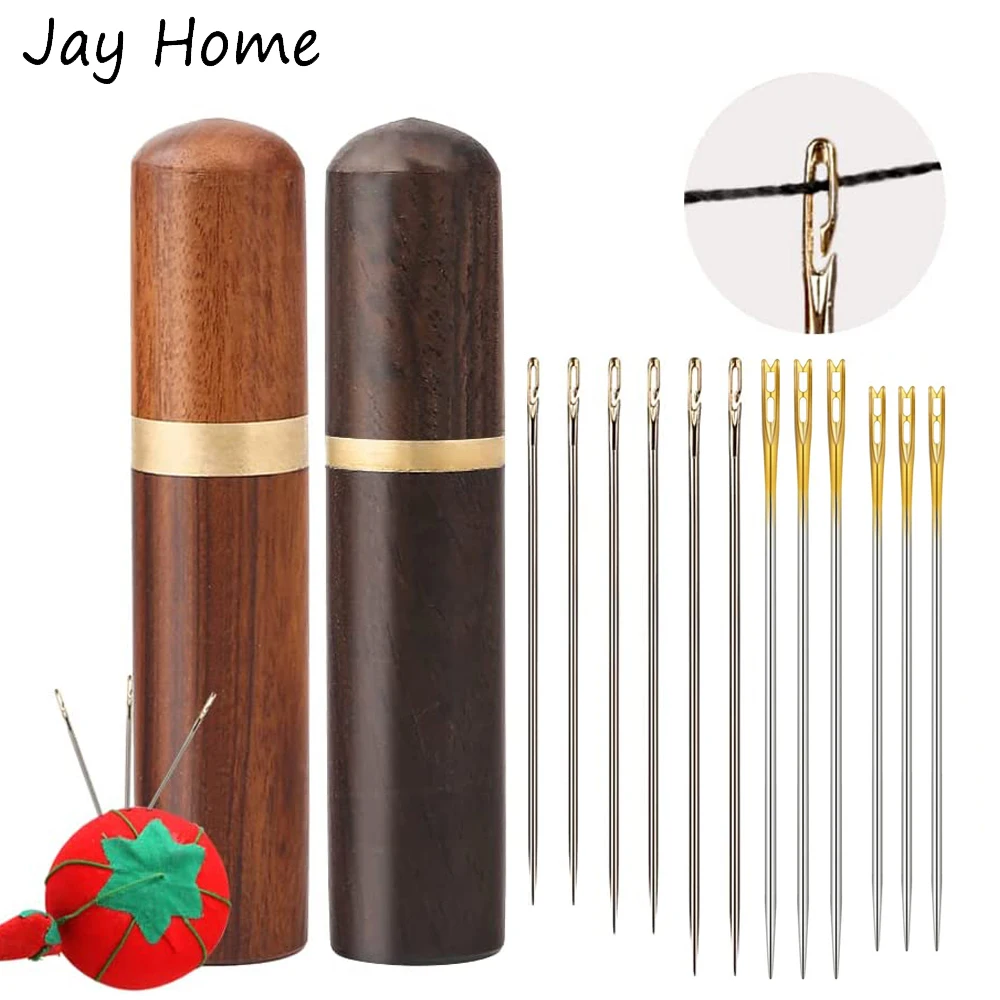 

24PCS Embroidery Needles Easy Threading Needles for Hand Sewing with 2 Wooden Needle Case for Sewing Mending Accessories
