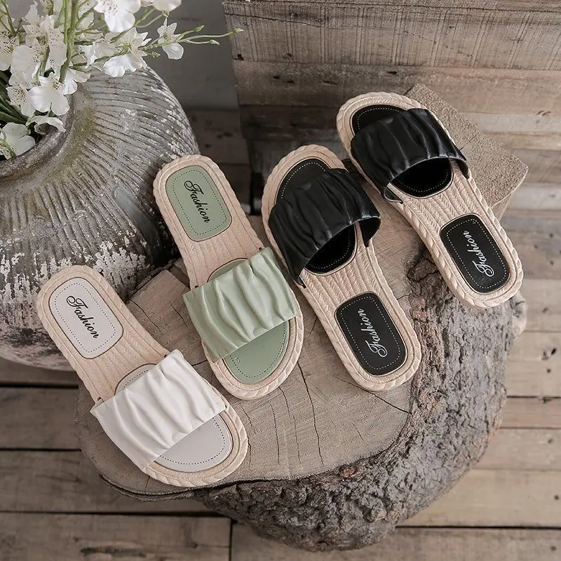 

Slippers Woman Fashion Flat Home Slipper Female Summer New 2023 Indoor House Cute Sandals Comfortable Black Green Elegant Beach