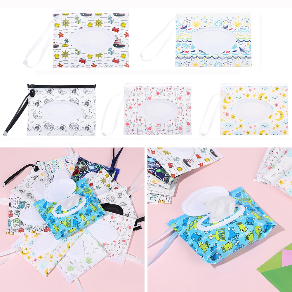

1PC Fashion EVA Reusable with Snap Strap Baby Wet Wipes Box Wipes Container Cleaning Wipes Case Wet Wipes Bag