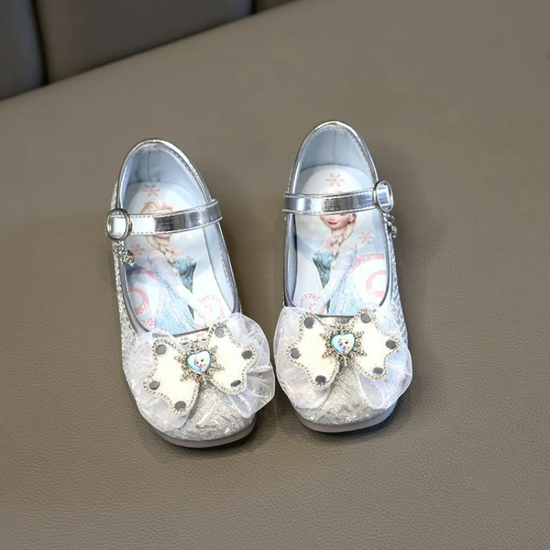 Туфли детские с бантом и блестками серебристые розовые Размеры 26-36