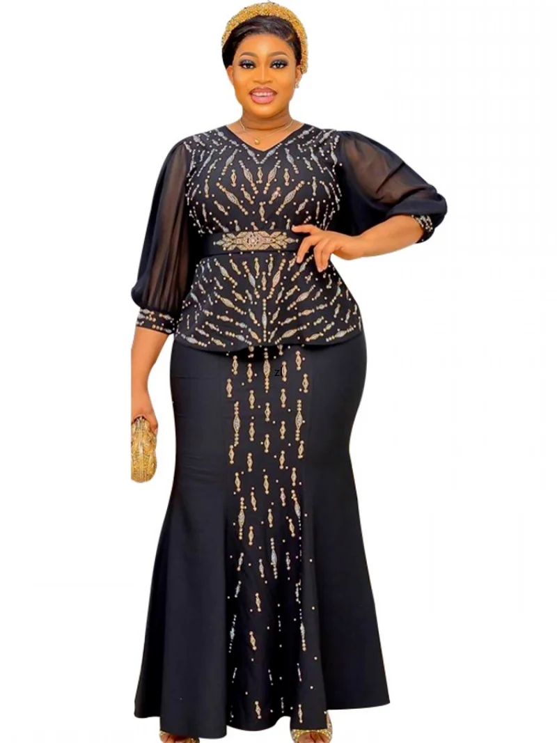 

African Dashiki Tops Skirt Suit Plus Size Women Clothing Two Piece Set Wedding Party Traditional Robe Ankara Outfits Kaftan