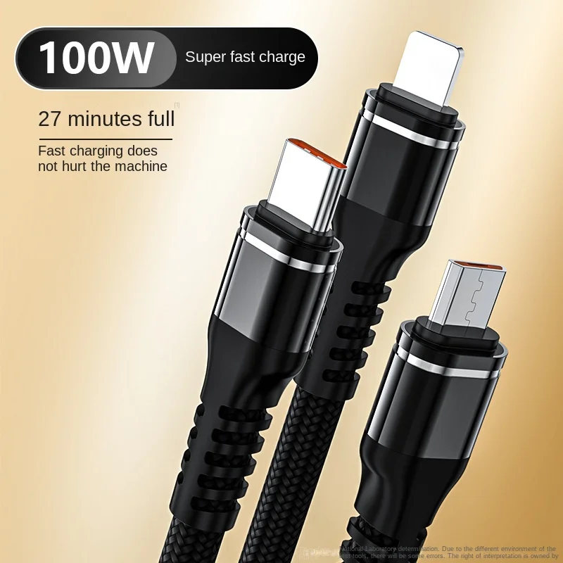 

100W Super Fast Charging 6A Knit/ TPE 3in1 Data Cable for Iphone Android TypeC longer Fast Charging Cable