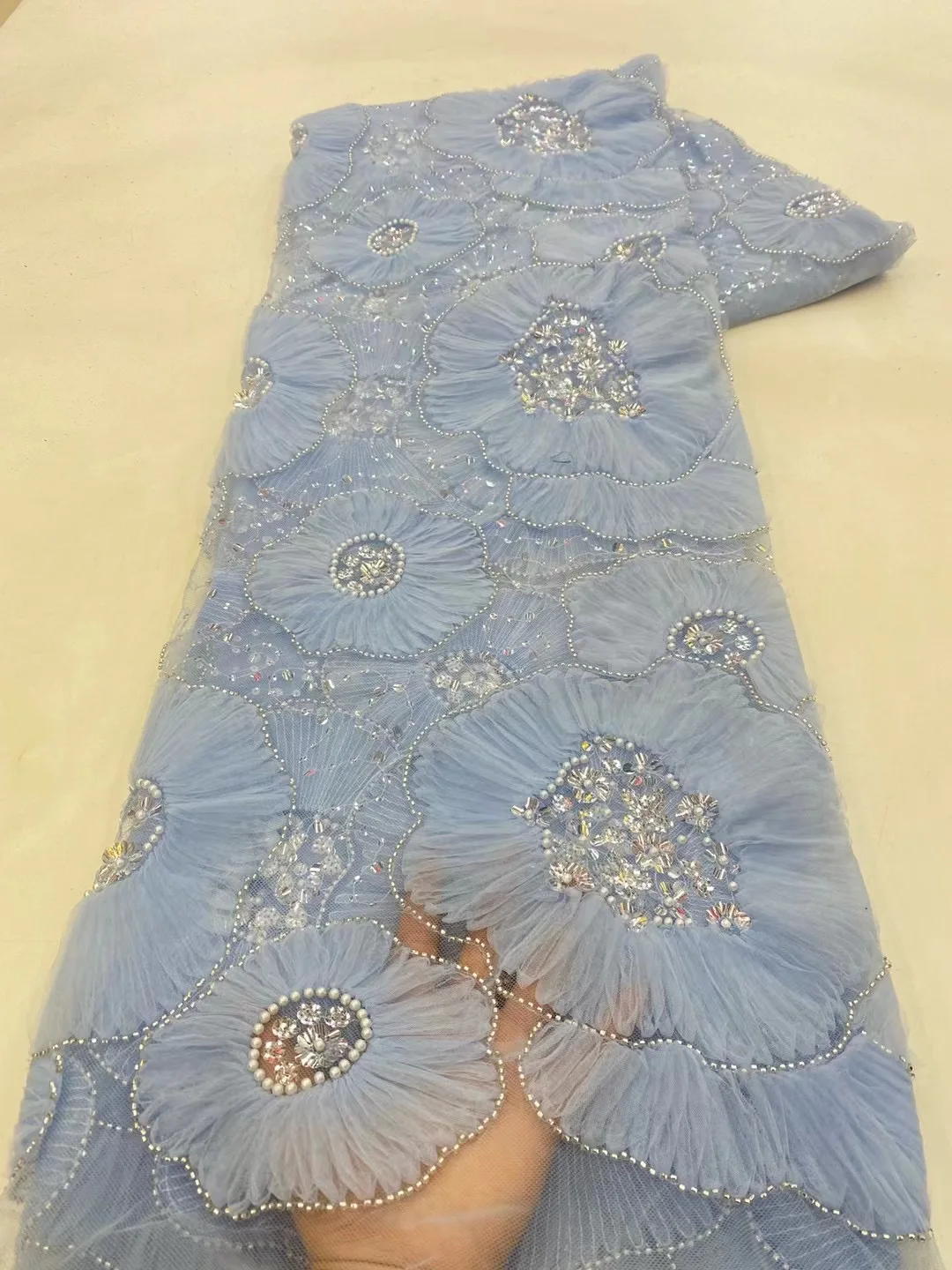 

Роскошная кружевная ткань 2023 вышивка бисером вечерние платья для женщин Тюль Швейные Блестки африканская сетчатая ткань метры HXZ5667