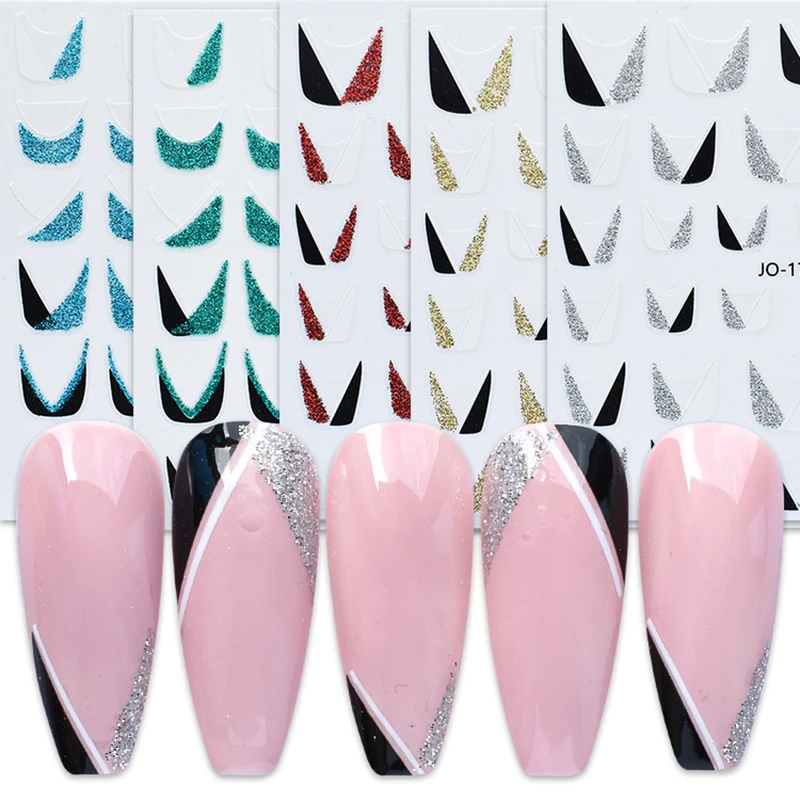 

3D nail art sticker gold silver glitter film DIY manicure tip decoration V shape back adhesive peel off nail strips YJ099