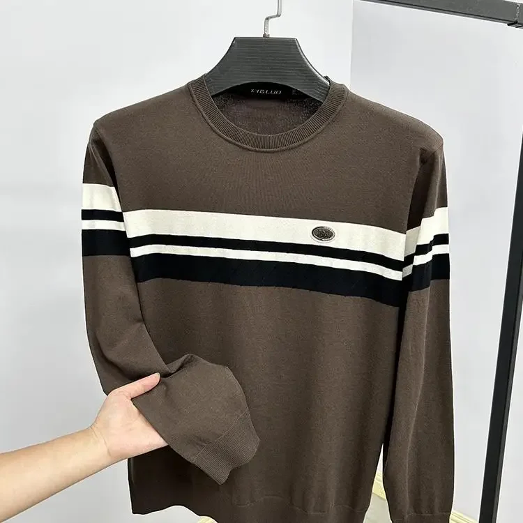 Высококачественный повседневный мужской трикотаж с круглым вырезом полосатый