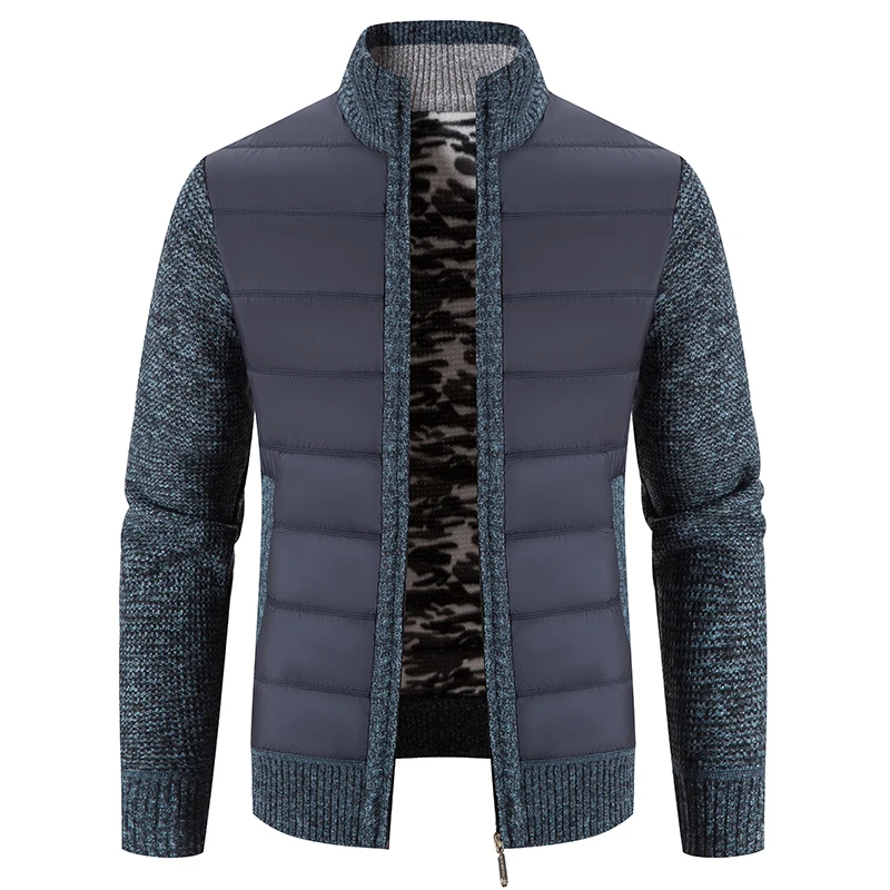 

New Winter Fleece Cardigan Men Warm Sweatercoat Fashion Patchwork Mens Thick Knittde Sweaters Cardigans Casual Knitwear Man