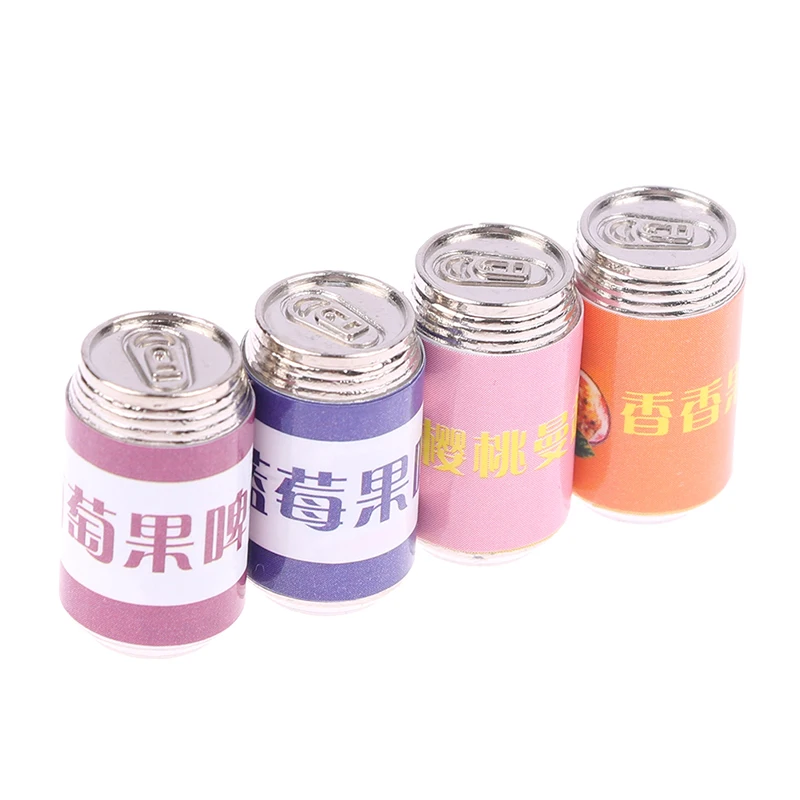 

4 шт., 1:12 миниатюрные банки для кукольного домика, легкого напитка, сока, кухонные банки для еды и игр, аксессуары для декора «сделай сам»