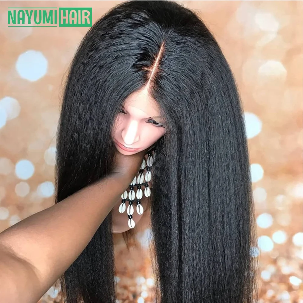 Brazilian Remy Human Hair Yaki 4x4 Lace Closure Wigs Thick Kinky Straight Natural Hair Wig For Women With Baby Hair Preplucked