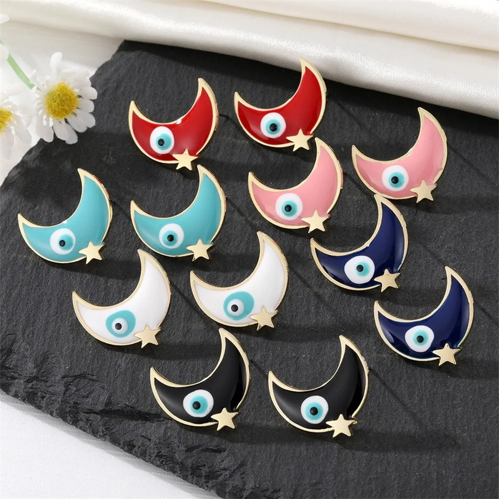 

Retro Turkish Evil Eye Ear Studs for Women Drop Glaze Moon Lucky Eye Earrings Boho Charm Trend Ear Hoops Friendship Jewelry Gift