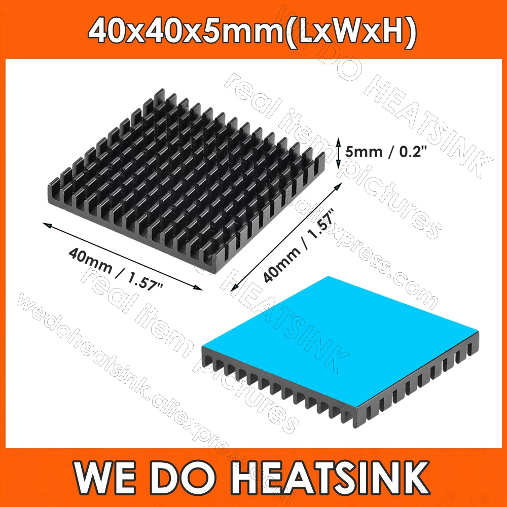 Черный теплоотвод 40x40x5 мм, 1,57x1,57x0,2 дюйма с предварительной теплопроводной лентой, алюминиевый теплоотвод для микросхемы MOS GPU IC