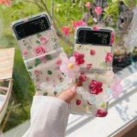 luxury rose chains transparent phone case for samsung galaxy z flip 3 z flip 4 hard pc back cover for zflip3 zflip4 case shell
