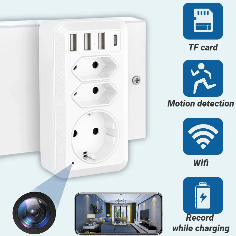 

EU Converter Cam 3USB 1080P Full HD WiFi Mini Camera EU Adapter Plug Camera Portable EU Wall Socket Camera USB Wall Socket Cam