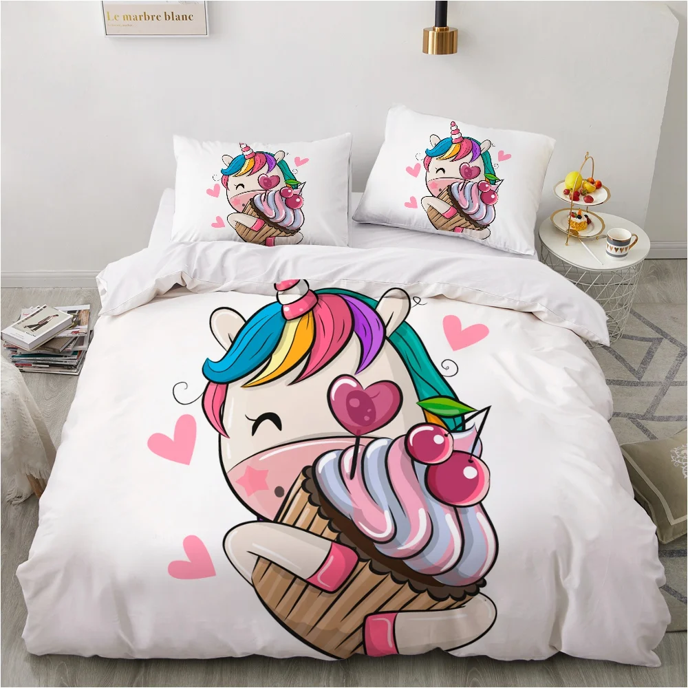 Children Kids Baby Pink Bedding Set Queen King Cartoon Unicorn White Duvet Cover Twin Full Colorful 2/3pcs Polyester Quilt Cover