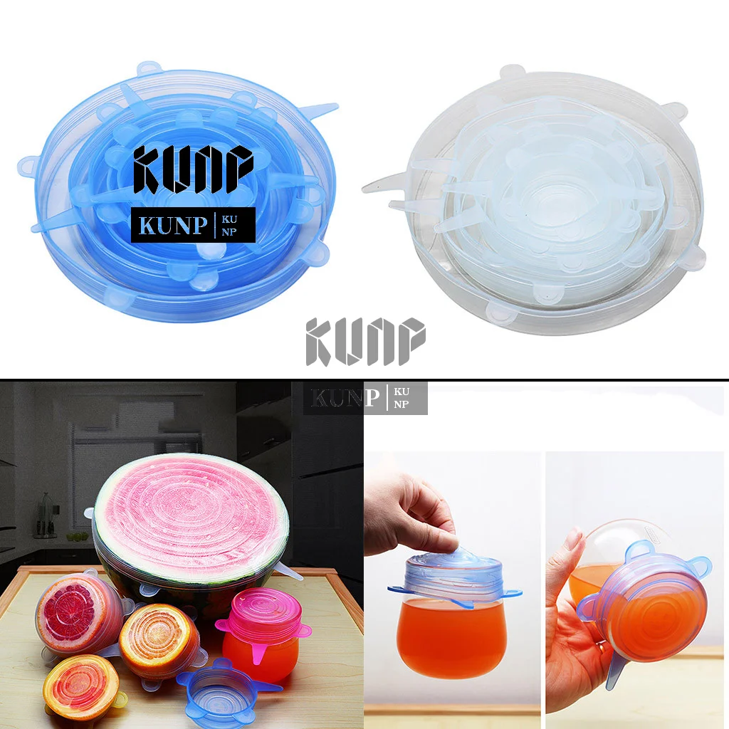 

6Pcs Universal Silicone Cover Cap Food Fresh Keeping Lids Adjustable Cookware Bowl Cup Mug Stretch Wrap Seal Lids Reusable Cover