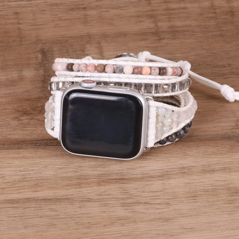 Bohemia Band for Apple Watchbands Mixed Color Natural Stone Leather Bracelet for Women and Men Leather Bracelet for Iwatch Serie