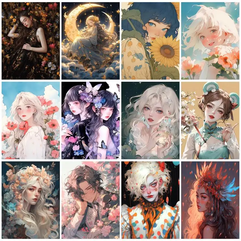 Картина по акриловым цифрам SDOYUNO рисунок цветок аниме мультяшная девушка фигурка