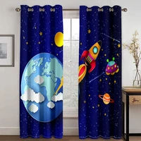 livingroom bedroom space rocket printing curtain is suitable for living room bedroom kitchen home decoration childrens curtain