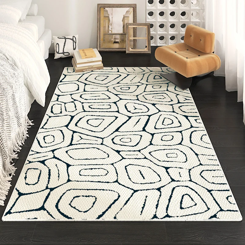

Minimalist Retro Rugs for Bedroom Light Luxury Carpets for Living Room Home Thick Floor Mat Black and White Geometry Bedside Rug