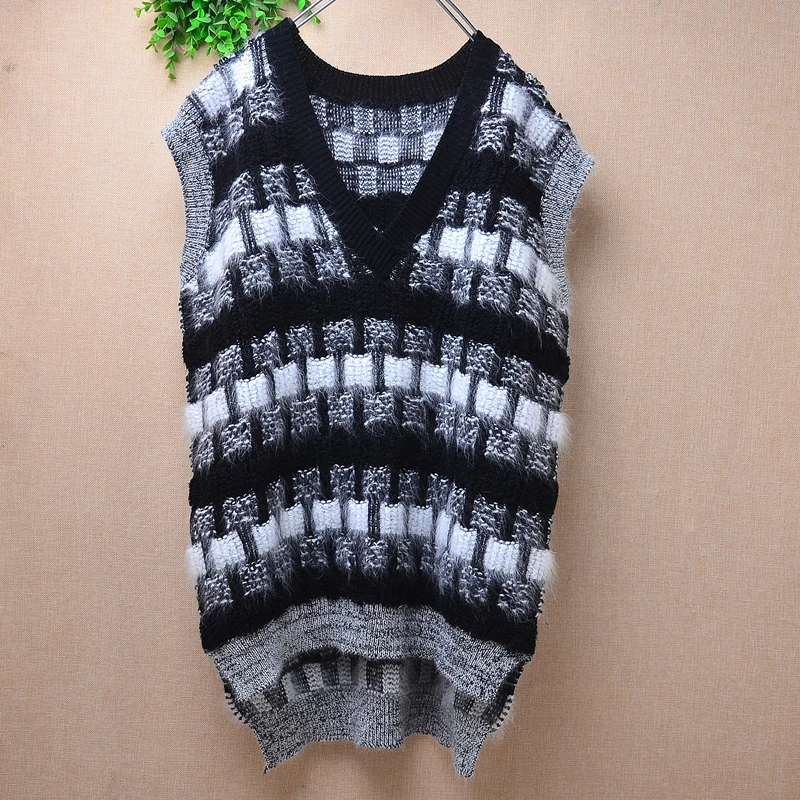 Женский осенне-зимний вязаный свитер без рукавов с V-образным вырезом