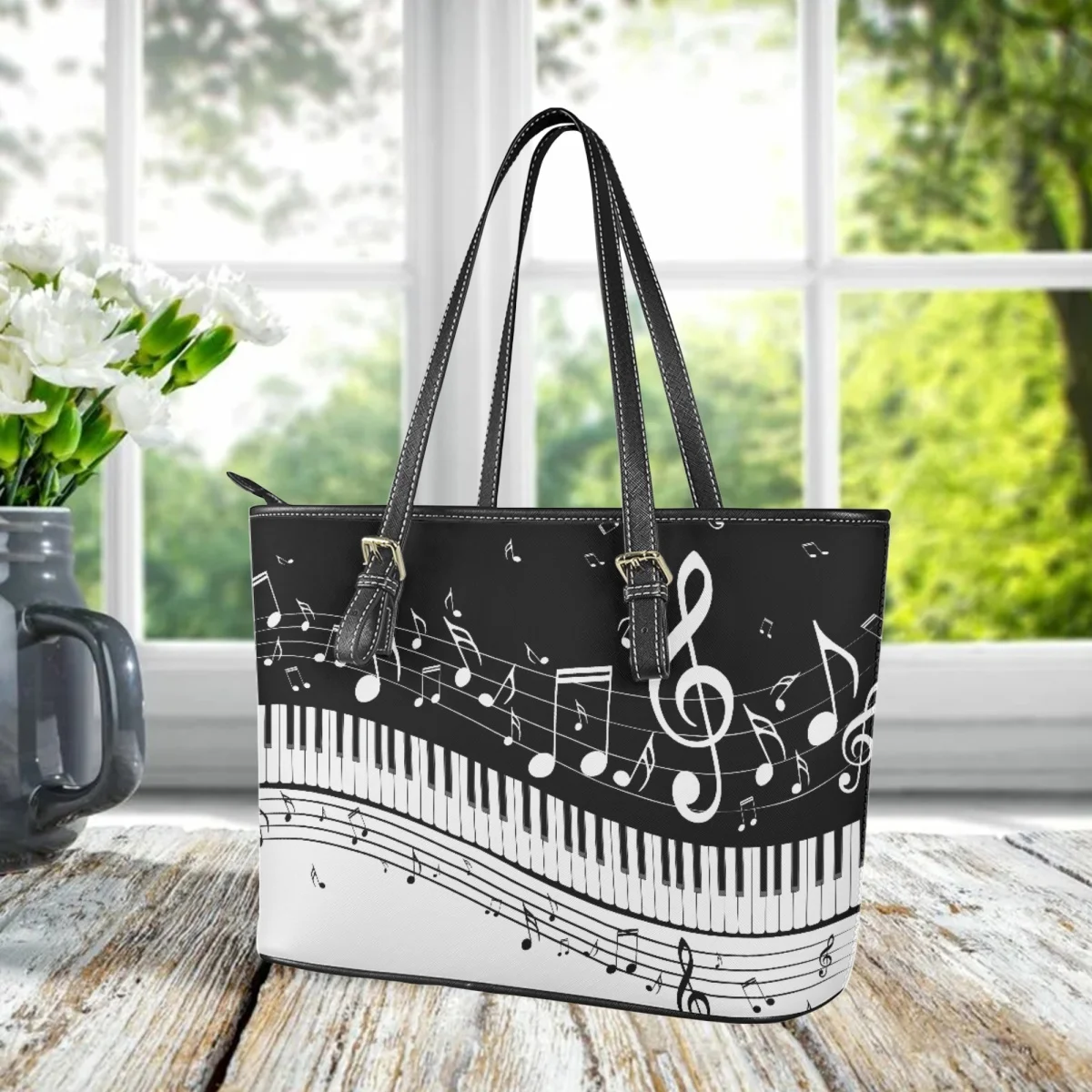 Piano Fashion Leather Shoulder Bags for Women Handbags Music Note Design Large Capacity Saddle Bag Female Clutch Bolsa Mujer