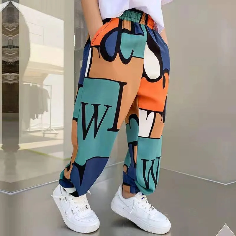 Купи Thin Teenage Kids Short Clothes for 2-12 Years Boys Print Casual Pants Jeans Summer Graffiti Designer Vaqueros Print Sweatpants за 760 рублей в магазине AliExpress