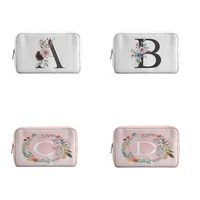 2022 alphabet flower custom name cosmetic bag women neceser makeup bag canvas zipper pouch travel toiletry storage make up cases