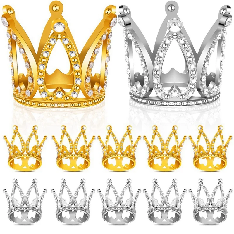 

12 PCS Mini Crown Cake Topper,Gold & Silver Rhinestone Crown Cake Topper Decorations For Baby Shower Birthday Party