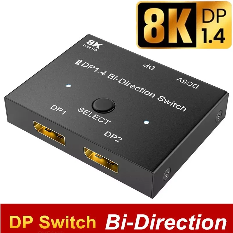 

8K Display port Switch Bi-Directional Manual Switch 2 in 1 Out Displayport Switcher DP1.4 Switch DP Splitter Converter docking