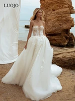 luojo boho wedding dress 2022 charming a line strapless detachable sleeves tea length bridal gown for women vestidos de novia