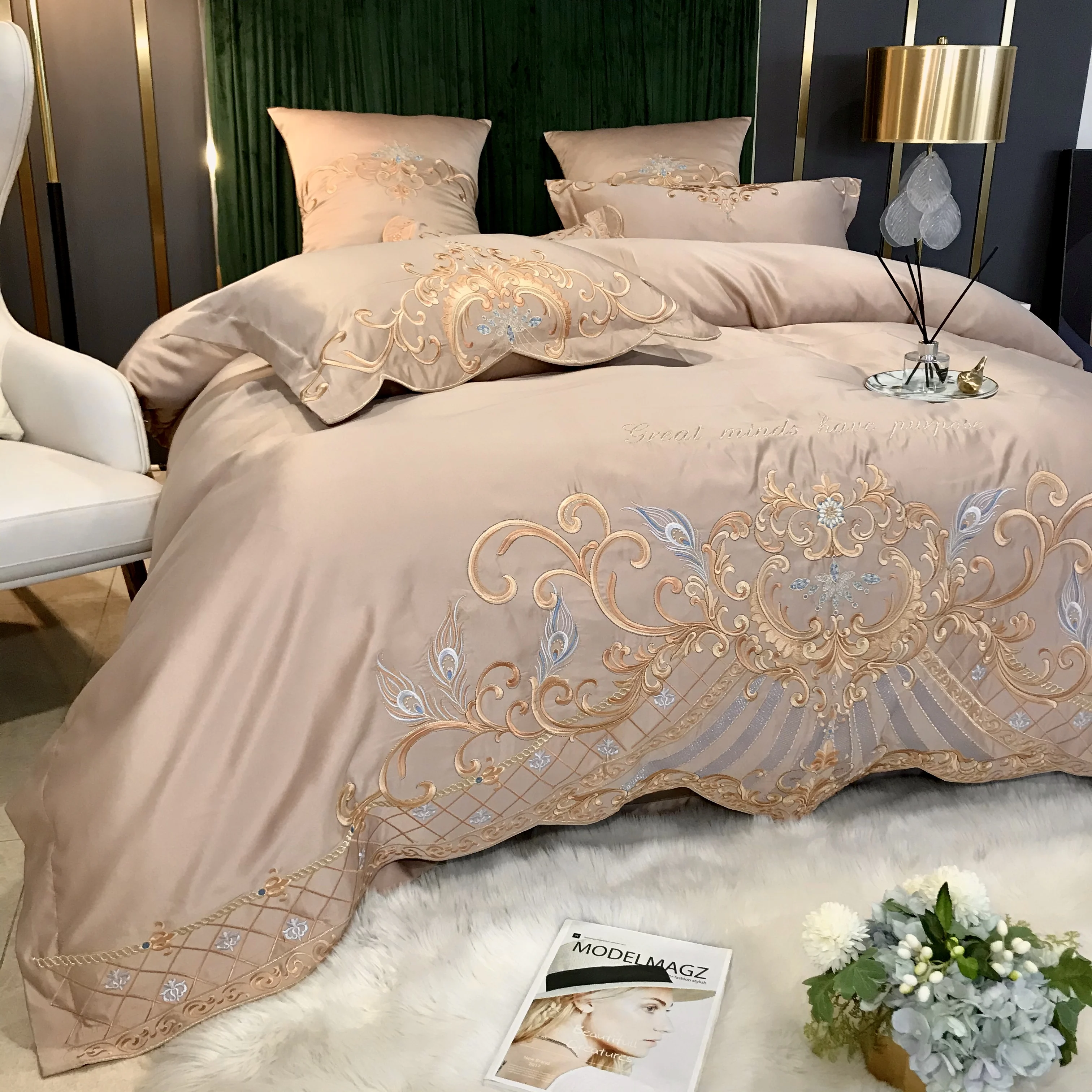 

European Embroidery Bedding Sets Cotton Luxury Silk Modern Queen Comfortable Bedding Sets Home Parure De Lit Home Textile 50